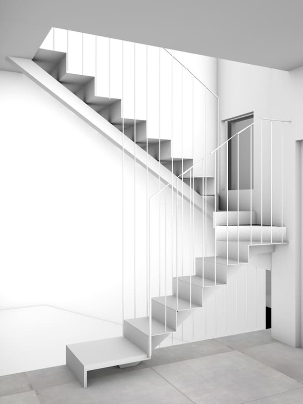 Connessioni verticali Empoli, render delle nuove scale previste in bianco e nero