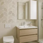 Ristrutturazione bagno piccolo, immagine render colori tenui