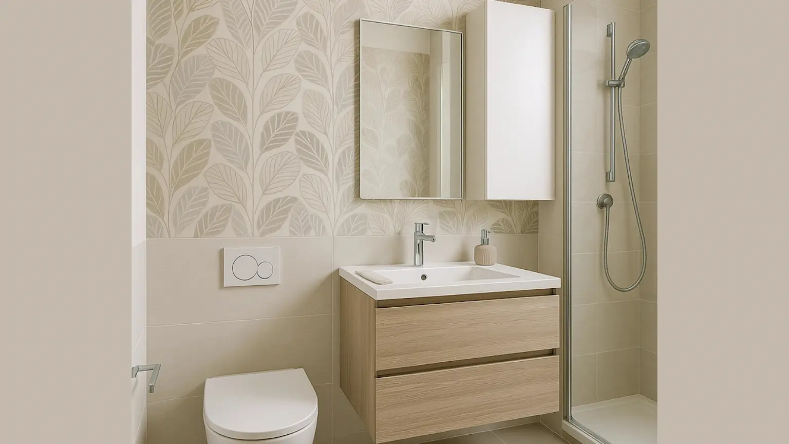 Ristrutturazione bagno piccolo, immagine render colori tenui