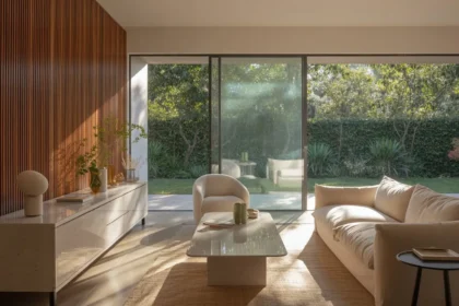 Materiali per l'interior design, immagine di un interno con legno cannettato