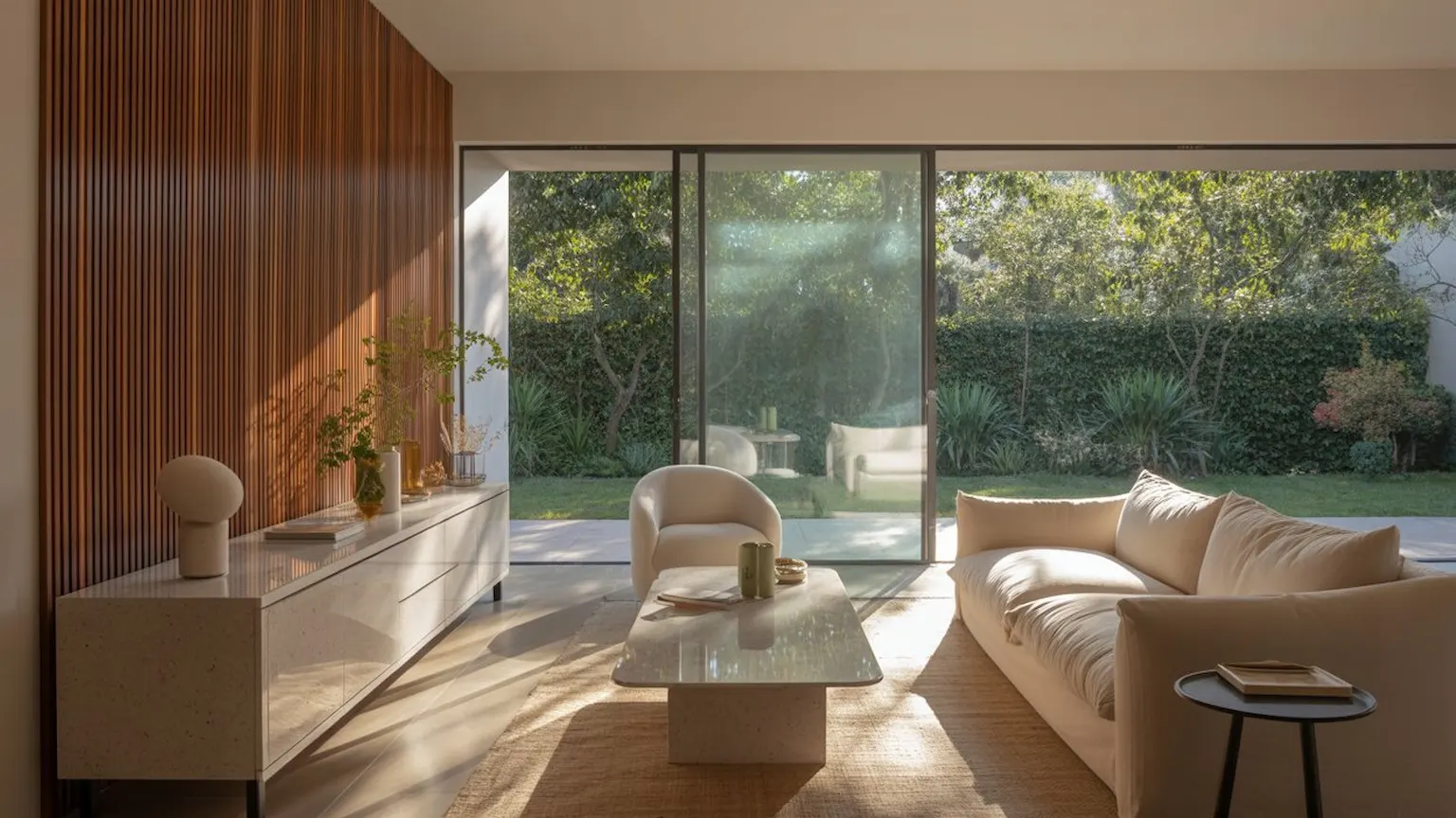 Materiali per l'interior design, immagine di un interno con legno cannettato