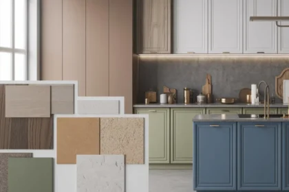 Ristrutturare la cucina, render di interni, con palette di colori